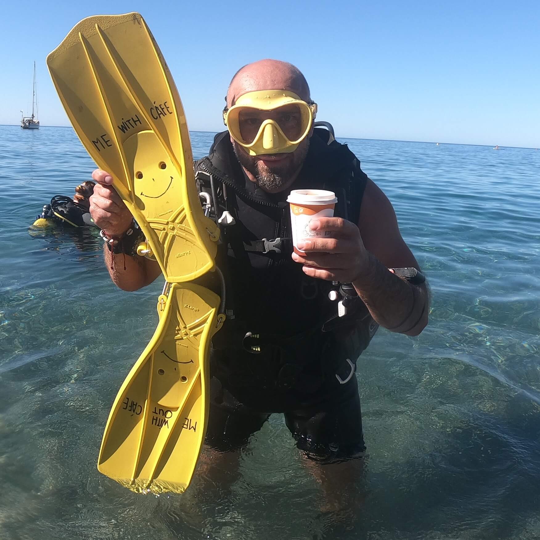 Arvis with his coffee fter dive