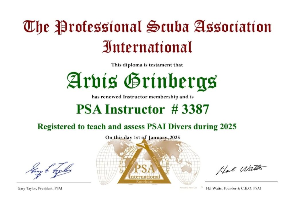 Qualified and certified diver certificate