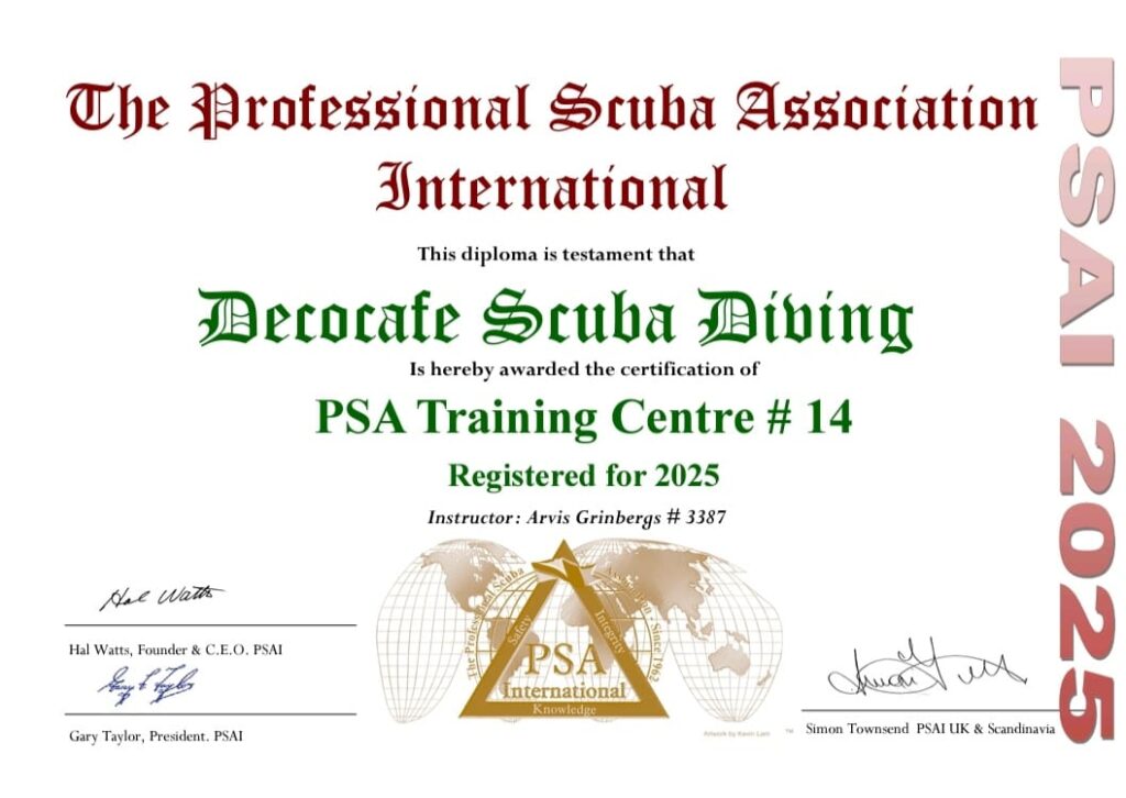 Certificate for pro diving